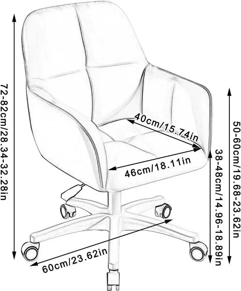 Velvet Upholstered Ergonomic Office Chair Height Adjustable Swivel Computer Armchair for Bedroom Home Use