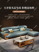 Ebony leather sofa new Chinese modern light luxury high-end small apartment straight row  FT
