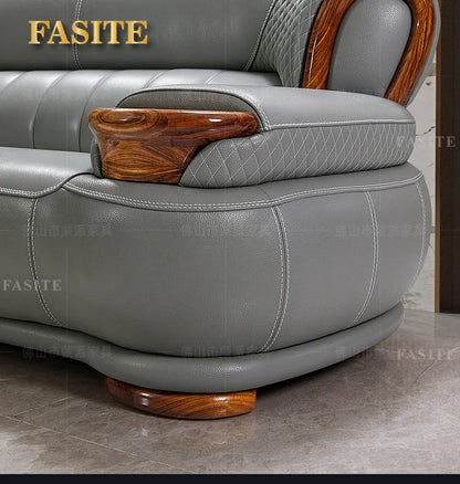 New Chinese black gold wood leather sofa high-end luxury villa living room simple concubine corner household solid wood