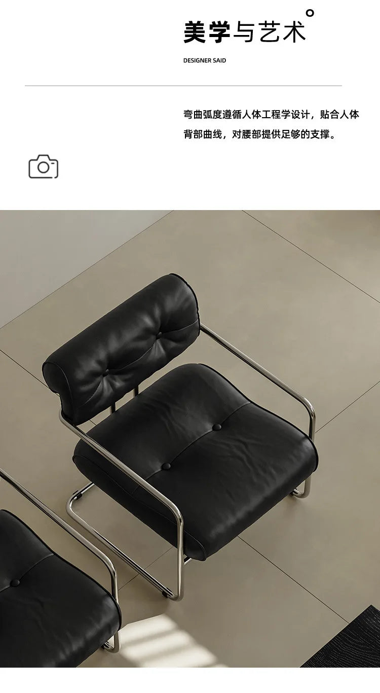 French light luxury stainless steel leather single sofa chair bedroom living room creative leisure chair cafe back dining chair