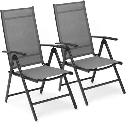 2PCS Foldable Lounge Chair Patio Folding Dining Chairs Aluminum Padded Adjustable High Back Lightweight Lawn Chair, Load 120kg