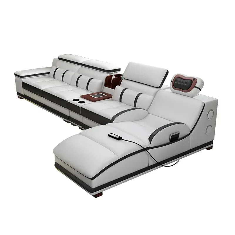 Genuine leather sofa massage seat, cowhide multifunctional living room furniture, leather art storage, sofa combination