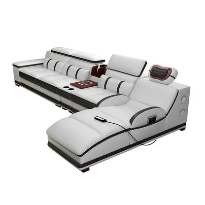 Genuine leather sofa massage seat, cowhide multifunctional living room furniture, leather art storage, sofa combination