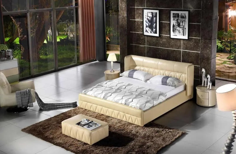 Bedroom furniture leather bed with blue led lights and music therapy bed A021