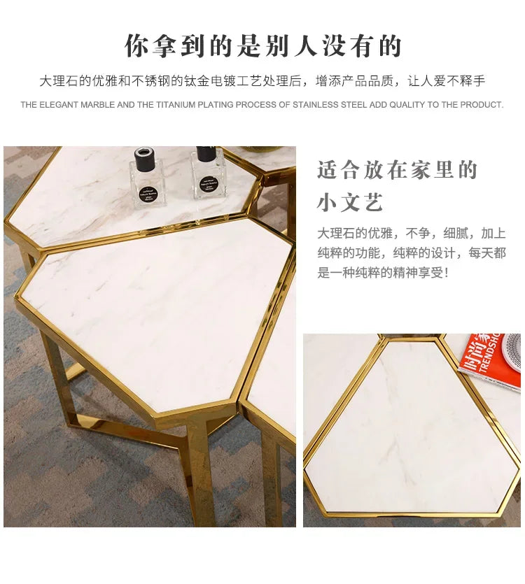 Creative Simple Modern Stainless Steel Marble Coffee Table Living Room Coffee Table Side Table