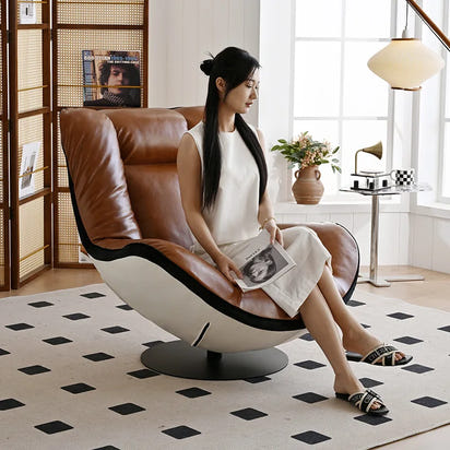 Medieval oil wax leather single sofa chair living room balcony leather casual lazy can lie down designer high-end single chair