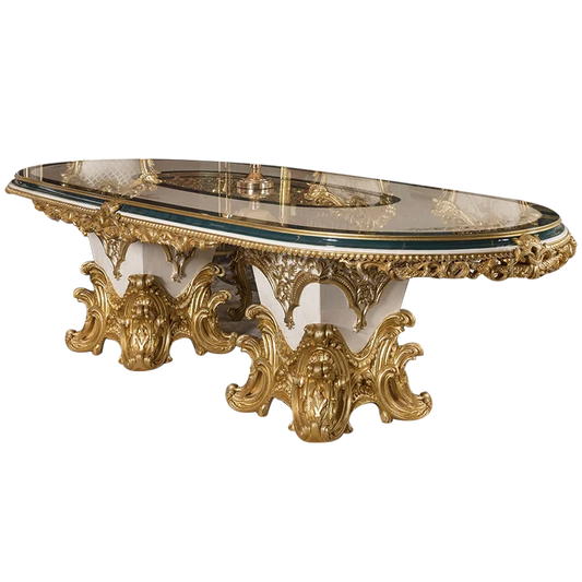 Upscale Royal Luxury Restaurant Furniture Set Custom Classical Wooden Gold Leaf Dining Table