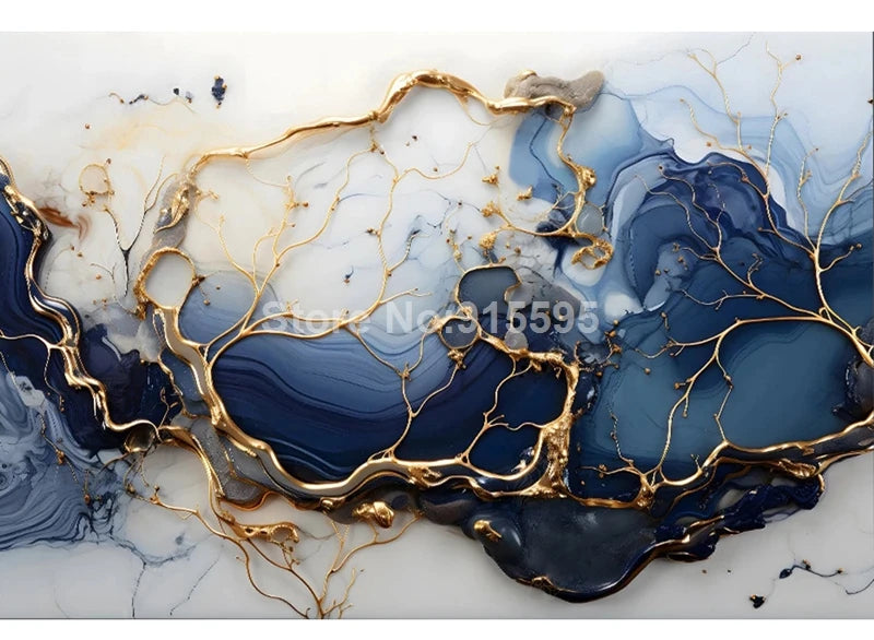Custom Large Size 3D Wallpaper Modern Mable Golden Blue Wall Paper for Living Room TV Background Mural Canvas Home Decoration