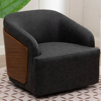 Swivel Accent Chair Faux Leather Swivel Barrel Chair Comfortable Mid Century Modern Chair Upholstered Metal Base, Customized
