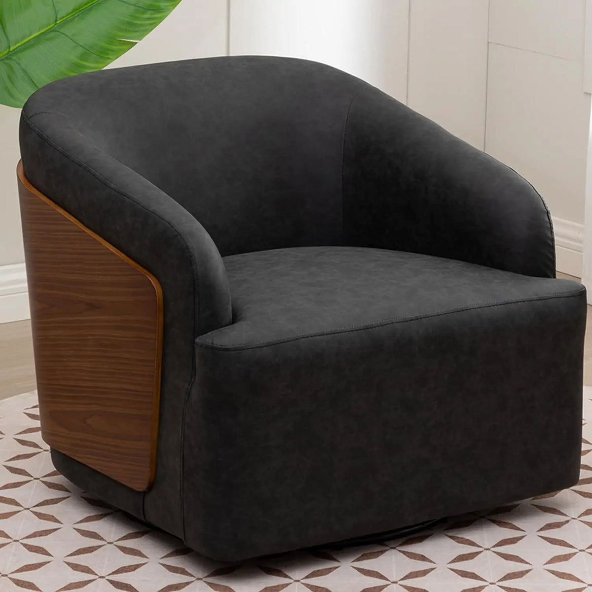 Swivel Accent Chair Faux Leather Swivel Barrel Chair Comfortable Mid Century Modern Chair Upholstered Metal Base, Customized
