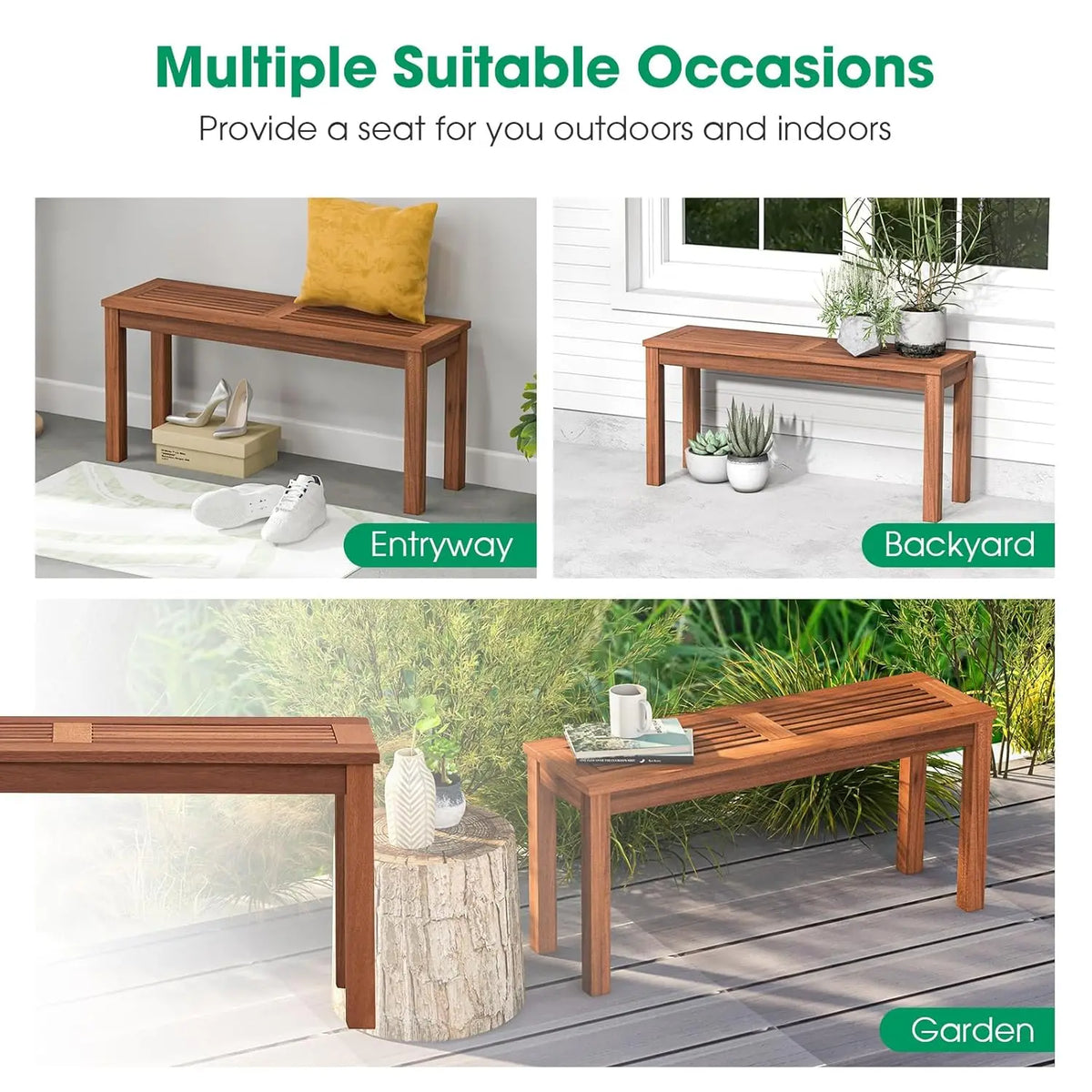 Banc en bois massif pour 2 personnes, siège à lattes, cadre stable, intérieur/extérieur, salle à manger, 39,5 pouces, personnalisé