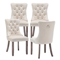 Velvet Dining Chairs Set of 4, Upholstered Dining Room Chairs with Ring Pull Trim and Button Back, Luxury Tufted Dining Chair fo