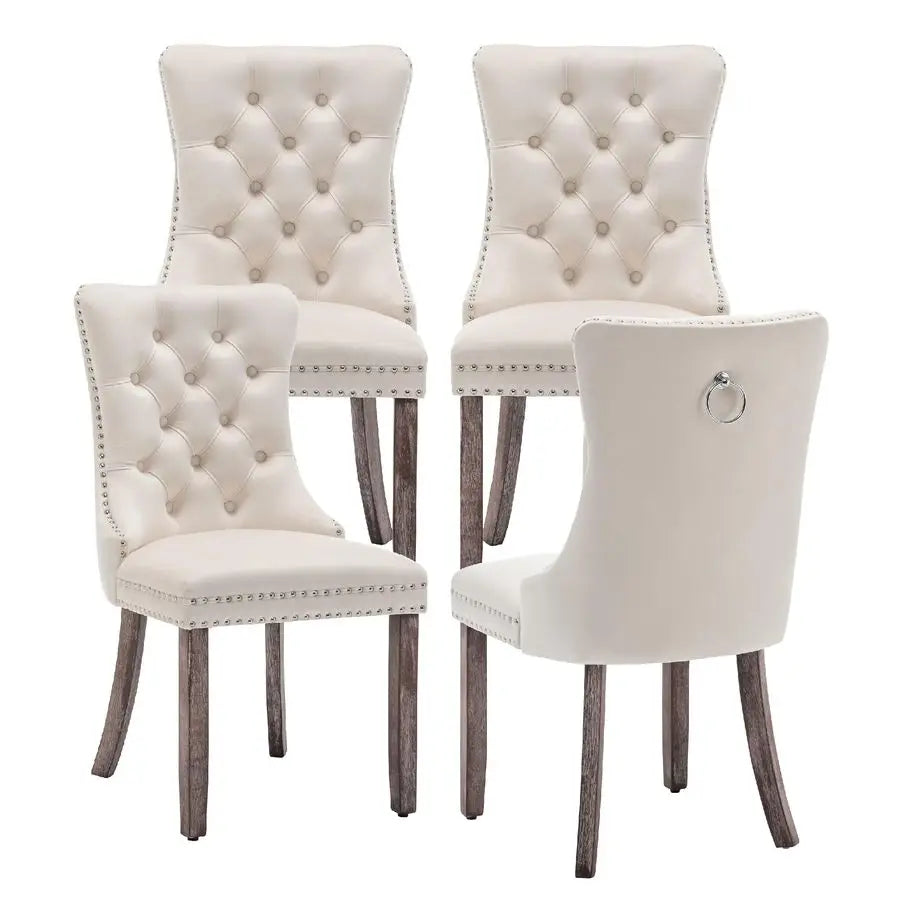 Velvet Dining Chairs Set of 4, Upholstered Dining Room Chairs with Ring Pull Trim and Button Back, Luxury Tufted Dining Chair fo