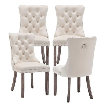 Velvet Dining Chairs Set of 4, Upholstered Dining Room Chairs with Ring Pull Trim and Button Back, Luxury Tufted Dining Chair fo