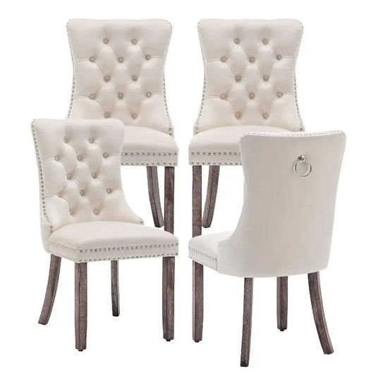 Velvet Dining Chairs Set of 4, Upholstered Dining Room Chairs with Ring Pull Trim and Button Back, Luxury Tufted Dining Chair fo
