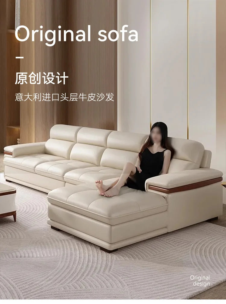 Leather sofa modern simple living room size apartment concubine solid wood combination imported first-layer cowhide sofa
