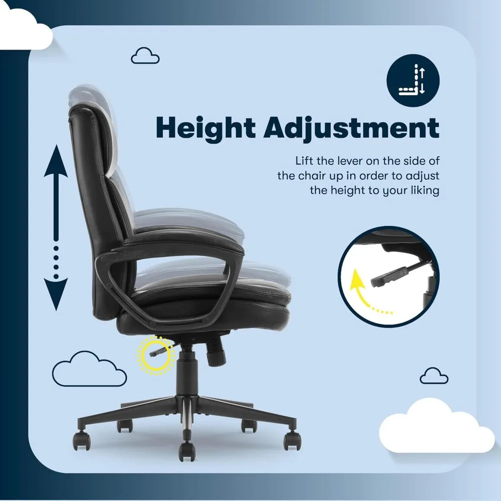 Ergonomic Office Chair with Lumbar Support, Swivel Base & Padded Armrests, Black
