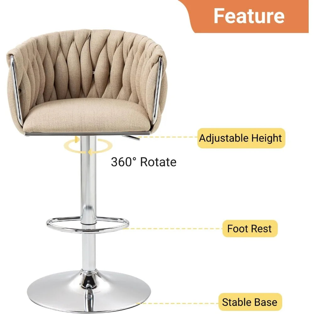 Swivel Kitchen Bar Stools Set of 2 Woven Counter Height Stools Adjustable Height 25