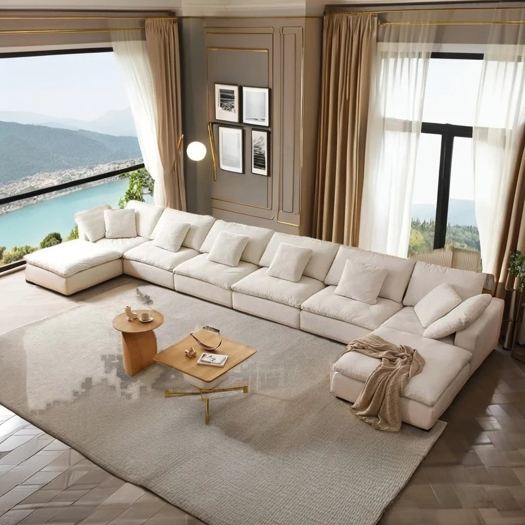 Luxury Modular U Shape Couch Collection Indoor Home Furniture Goose Down Filling Cloud Sectional Sofa