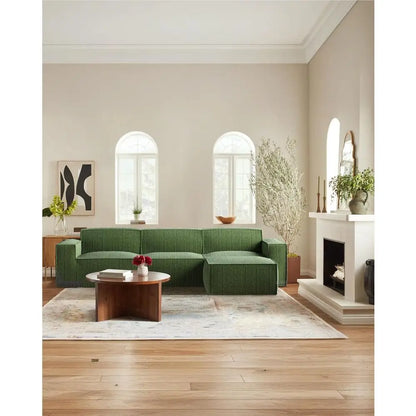 L-Shape Sectional Couch with Chaise & Ottoman, Deep Seat Sofa, Living Room/Bedroom, Ready to Use, Green Corduroy