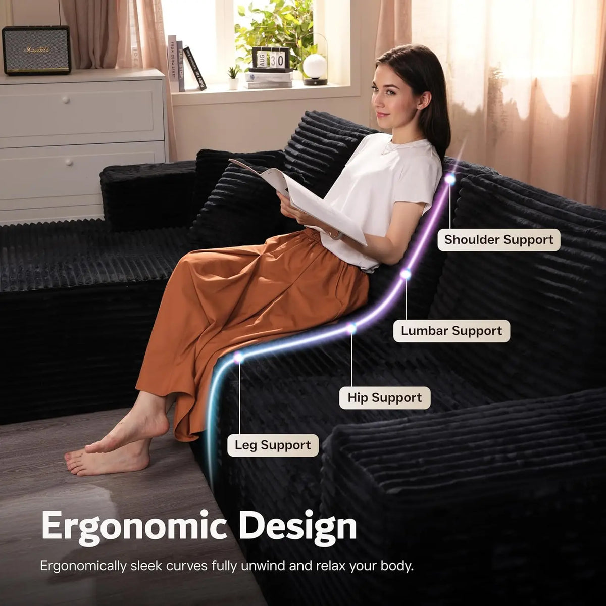 U Shaped Sofa Boneless Couch with Chaise 135