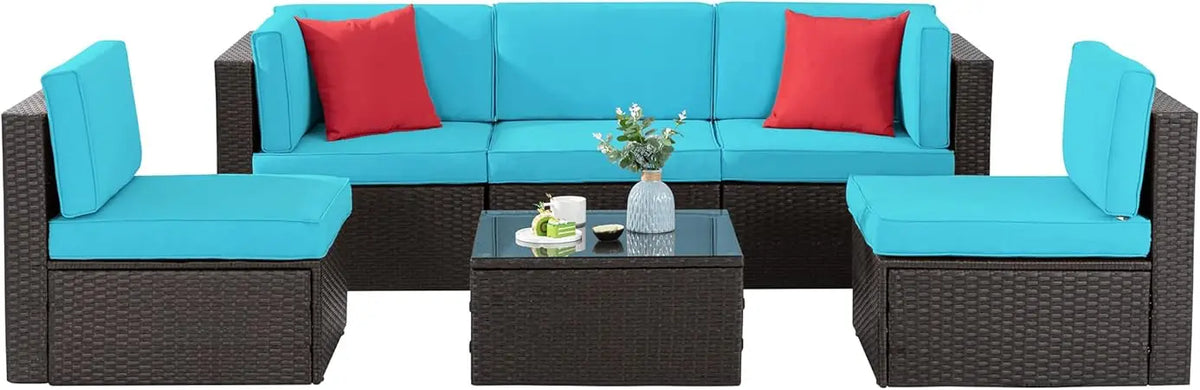 All-Weather Outdoor Patio Furniture Set: 6-Piece Sectional Sofa in PE Rattan Wicker Manual Weaving