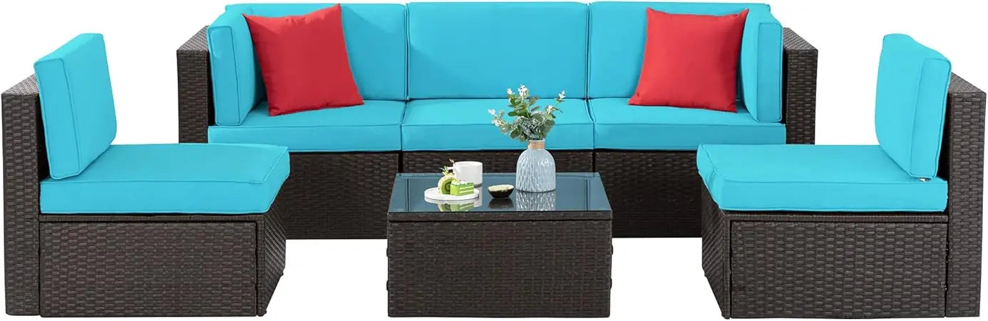 All-Weather Outdoor Patio Furniture Set: 6-Piece Sectional Sofa in PE Rattan Wicker Manual Weaving