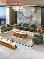 New Chinese Style Ugyen Wood Leather Sofa Large Apartment Combination New Furniture