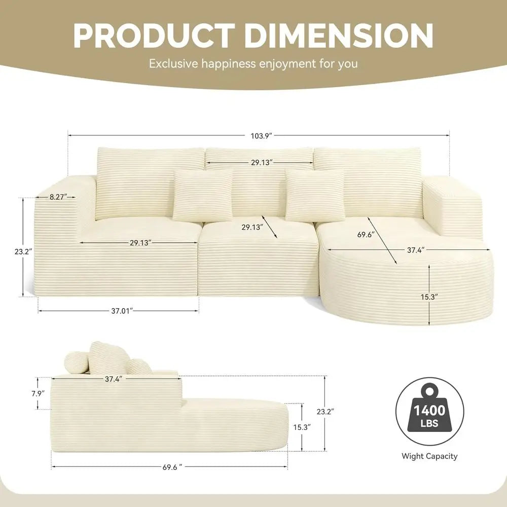 Cloud Sectional Sofa with L-Shape Chaise for Living Room, Deep Seated, Comfortable, No Assembly Needed, 1 Piece