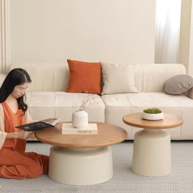 Modern Cream-style Coffee Round Table for Small Space Living Room Japanese Style Minimalist Furniture Living Room Side Table