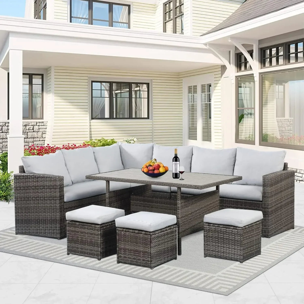 A Patio Furniture Set All Weather Wicker Patio Conversation Sets with Cushion Seat & Pillows Outdoor Dining Set Patio