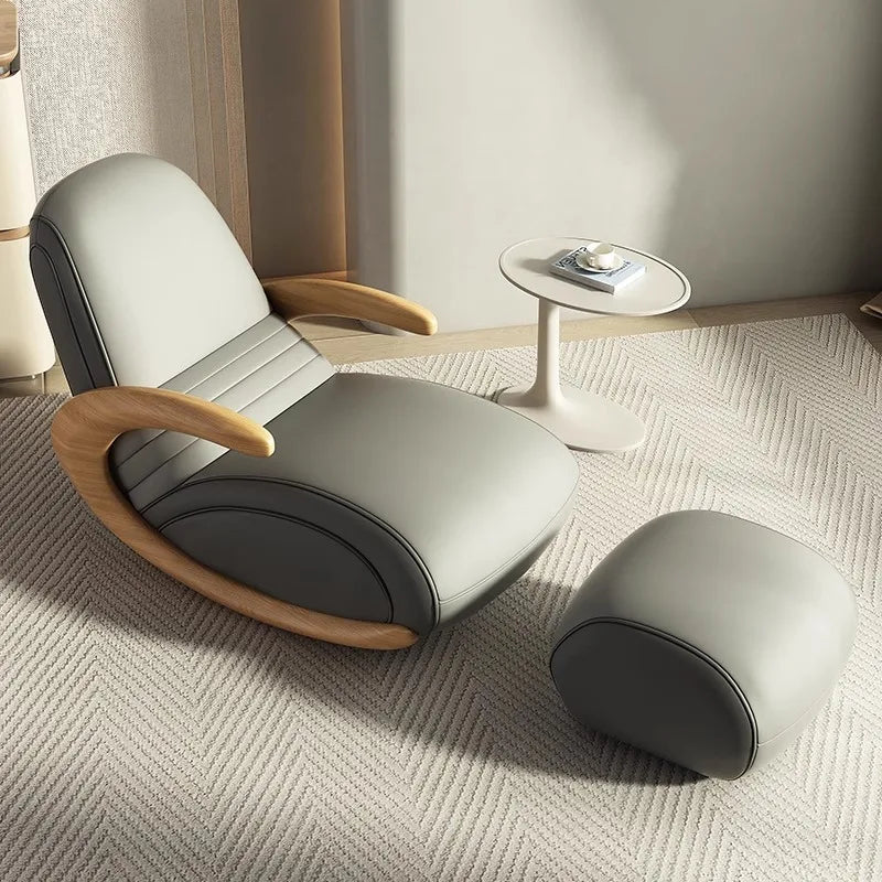 Accent Lazy Sofa Relax Armchairs Free-standing Home Lounge Balcony Furniture Modern Solid Wood Rocking Recliner Backrest Chair