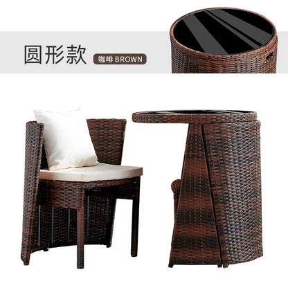 Balcony Small Table and Chair Rattan Chair Three-Piece Set Outdoor Tea Table Combination Terrace Courtyard Table and Chair