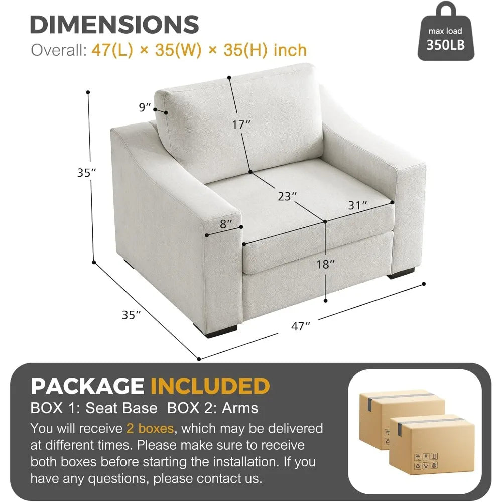 47" W Oversized Accent Chair Set of 2, Linen Fabric Modern Armchair, Washable Covers, Comfy Upholstered Large Chair Armchair So