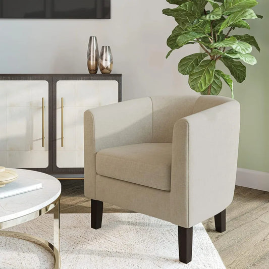 Accent Barrel Chair, Faux Leather Round Club Tub Sofa Corner Chair with Flared Legs and Cozy Soft Padding for Living Roo