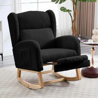 Nursery Rocking Chair with Footrest, Teddy Bear Upholstered Glider Chair, Nursery Gliding Recliner with Pocket, Living Room Glid