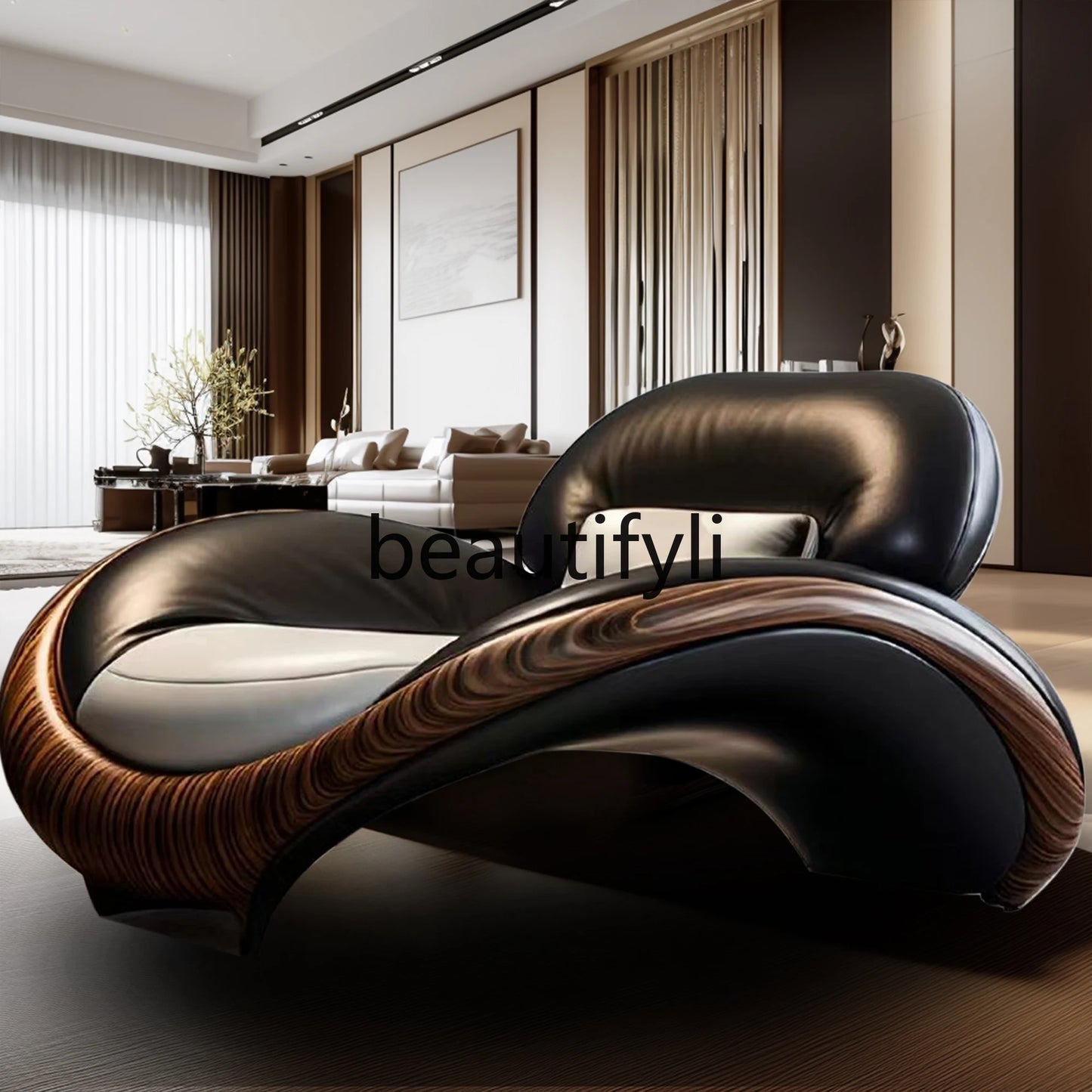 Living room leather ingot chair Italian minimalist villa large flat floor light luxury villa new Chinese modern single sofa