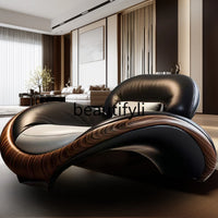 Living room leather ingot chair Italian minimalist villa large flat floor light luxury villa new Chinese modern single sofa