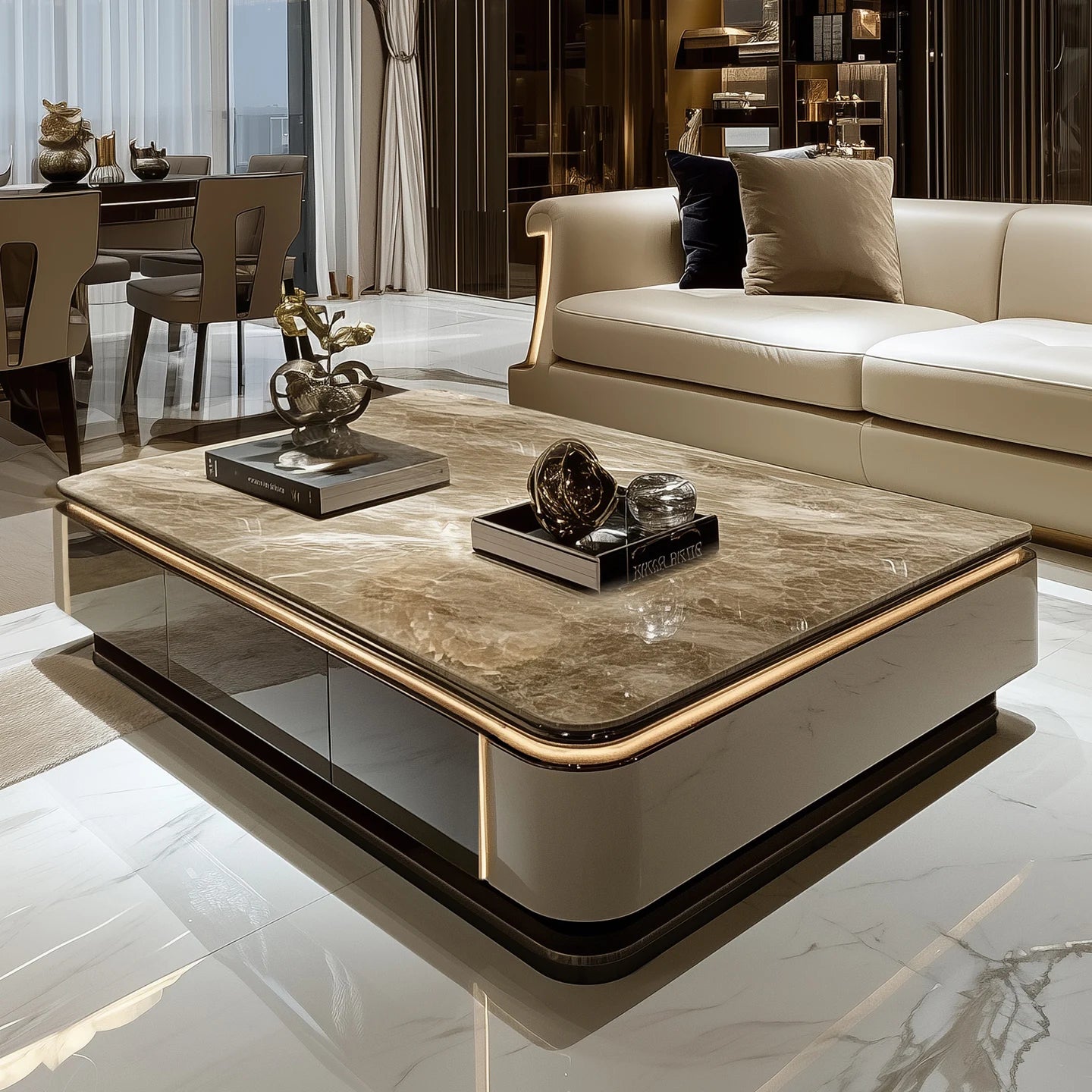 Light luxury large coffee table microcrystalline stone modern living room marble coffee table