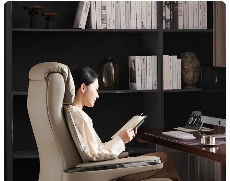 Senior Leather Office Chairs Ergonomic Comfortable Adjust Recliner Office Chairs Mobile Luxurious Furniture Silla Oficina LXOC