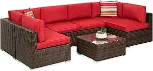 Seven Piece Modular Set, Outdoor Sectional Wicker Patio, Conversation With Two Pillows, Coffee Table Cover Included
