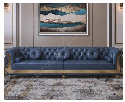 Luxury Nordic Style Living Room Furniture Sofas Sets With Button Tufted Nappa Leather 1-4 Seats Sofa for Home Hotel Apartment