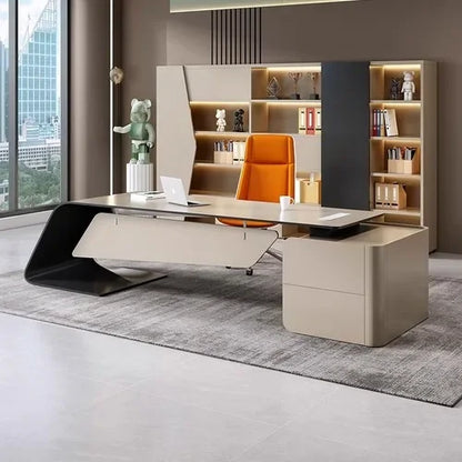 High-end Lacquered Boss Desk, Stylish Atmosphere, Modern and Simple Office Desk, High-end Workbench