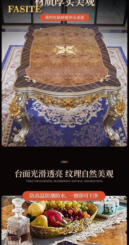 Premium European-style combination dining table and chairs all solid wood flower villa large-sized restaurant