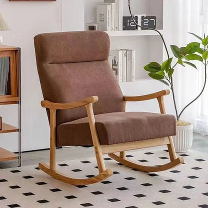 Wooden Rocking Chair Lounge Chair High Backrest Rocking Armchair Accent Chair with Lumber Pillow