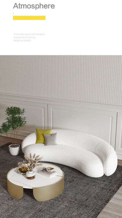 Nordic Modern Arc Three-seat Sofa Combination Office Lamb Wool Studio Reception Sofa Coffee Table Combination