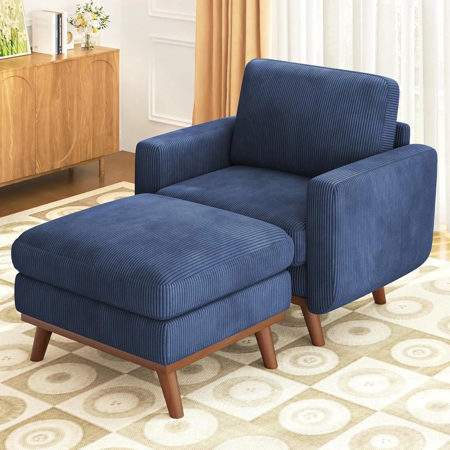 97" L-Shape Modular Sofa, 3-Seat Corduroy Couch with Movable Ottoman, Sectional Sofa for Living Room, Green, Customized