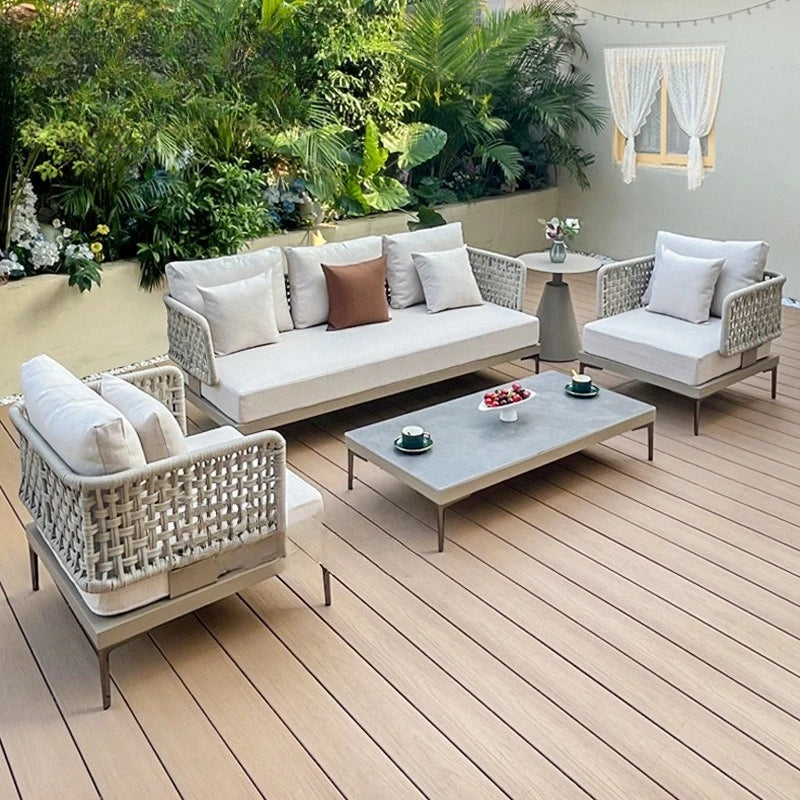 Outdoor rattan aluminum alloy sofa Nordic courtyard sofa chair Villa garden open-air rattan rope sofa combination