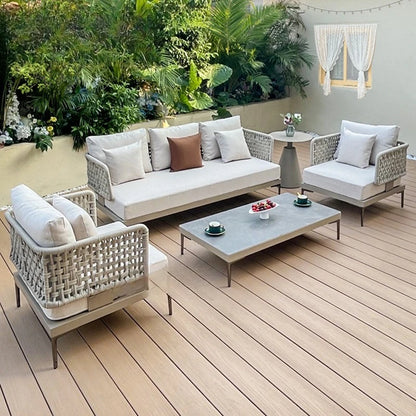 Outdoor rattan aluminum alloy sofa Nordic courtyard sofa chair Villa garden open-air rattan rope sofa combination