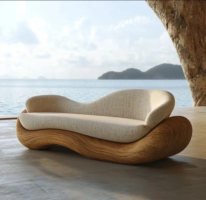 Gebogene Gartenmöbel Für Den Außenbereich, Teakholz-Sofa-Set, Massivholz-Gartensofa Aus Teakholz